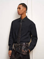 YADcrew Embroidered Lapel Button Up Long Sleeve Shirt