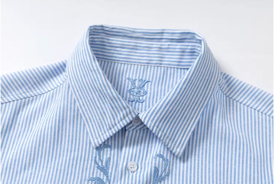 YADcrew Striped Embroidered Placket Button Up Long Sleeve Shirt