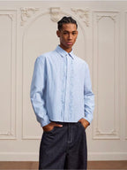 YADcrew Striped Embroidered Placket Button Up Long Sleeve Shirt