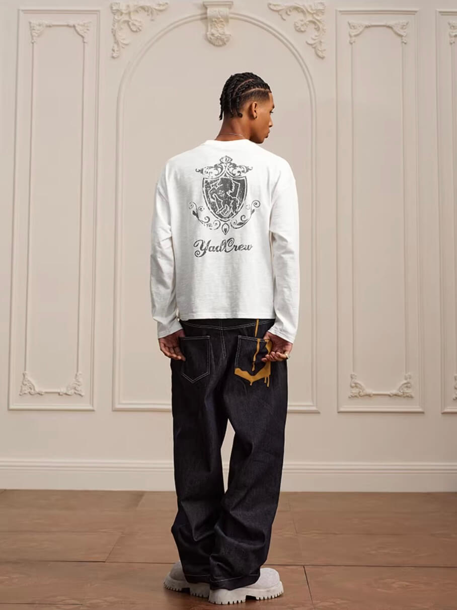 YADcrew Horse Vintage Print Long Sleeve Tee