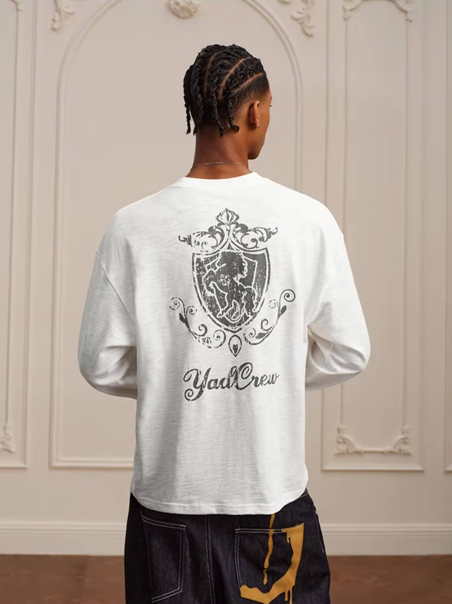 YADcrew Horse Vintage Print Long Sleeve Tee