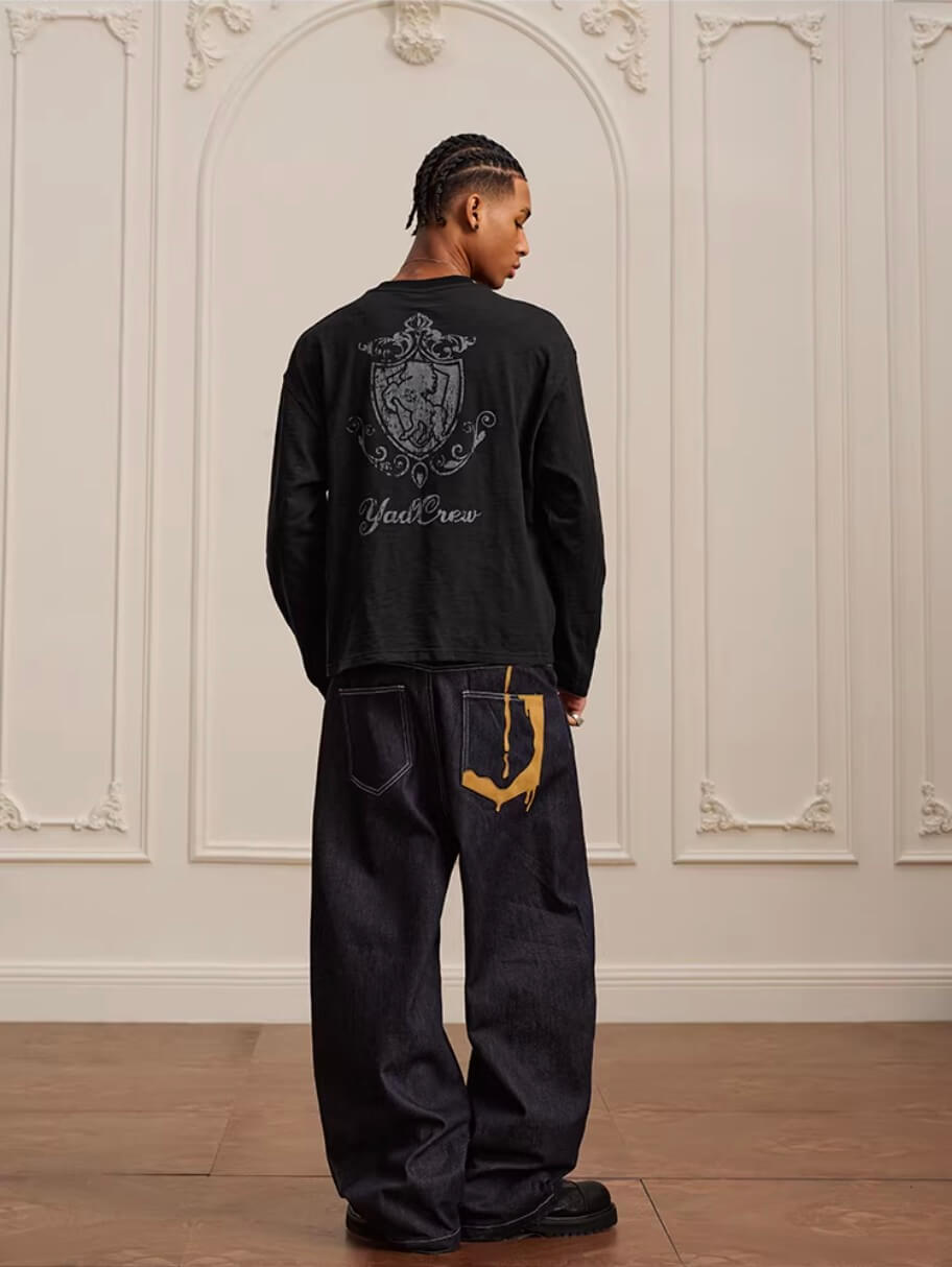 YADcrew Horse Vintage Print Long Sleeve Tee