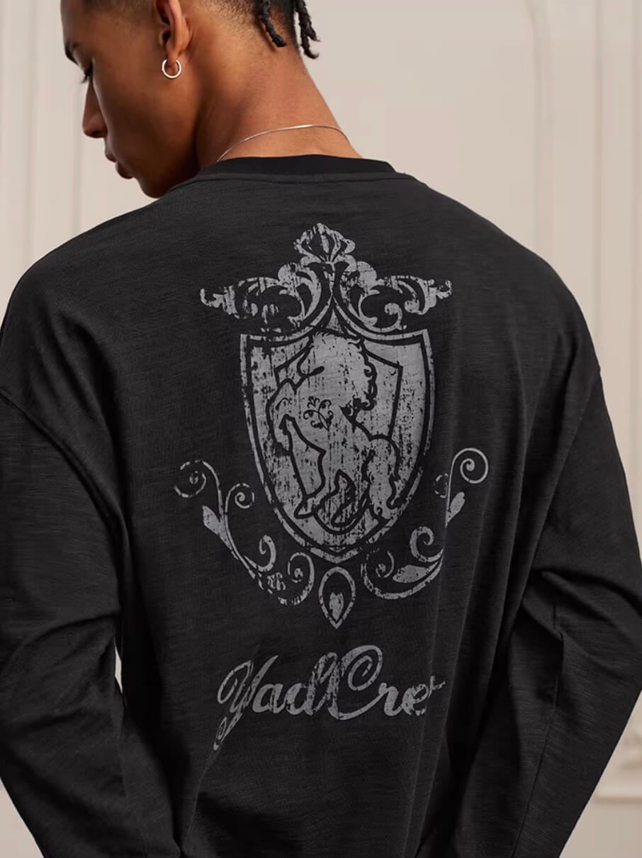 YADcrew Horse Vintage Print Long Sleeve Tee