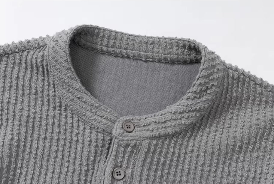 YADcrew Twisted Henley Pinstripe Long Sleeve Tee