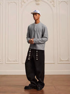 YADcrew Twisted Henley Pinstripe Long Sleeve Tee