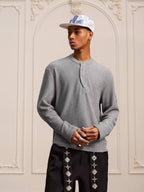 YADcrew Twisted Henley Pinstripe Long Sleeve Tee