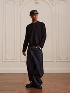 YADcrew Twisted Henley Pinstripe Long Sleeve Tee