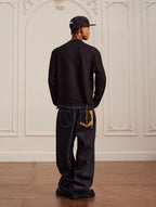 YADcrew Twisted Henley Pinstripe Long Sleeve Tee
