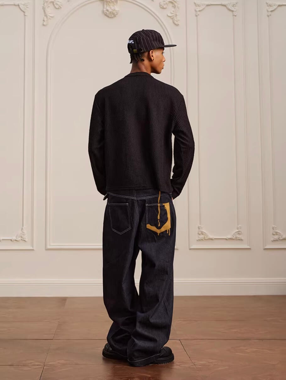 YADcrew Twisted Henley Pinstripe Long Sleeve Tee