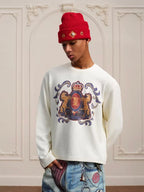 YADcrew Horse Vintage Print Waffle Long Sleeve Tee