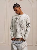 YADcrew Dirty Washed Circus Star Studded Long Sleeve Tee
