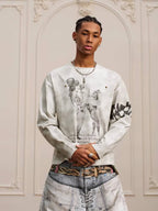 YADcrew Dirty Washed Circus Star Studded Long Sleeve Tee