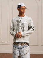 YADcrew Dirty Washed Circus Star Studded Long Sleeve Tee