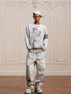 YADcrew Dirty Washed Circus Star Studded Long Sleeve Tee