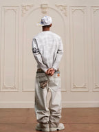 YADcrew Dirty Washed Circus Star Studded Long Sleeve Tee