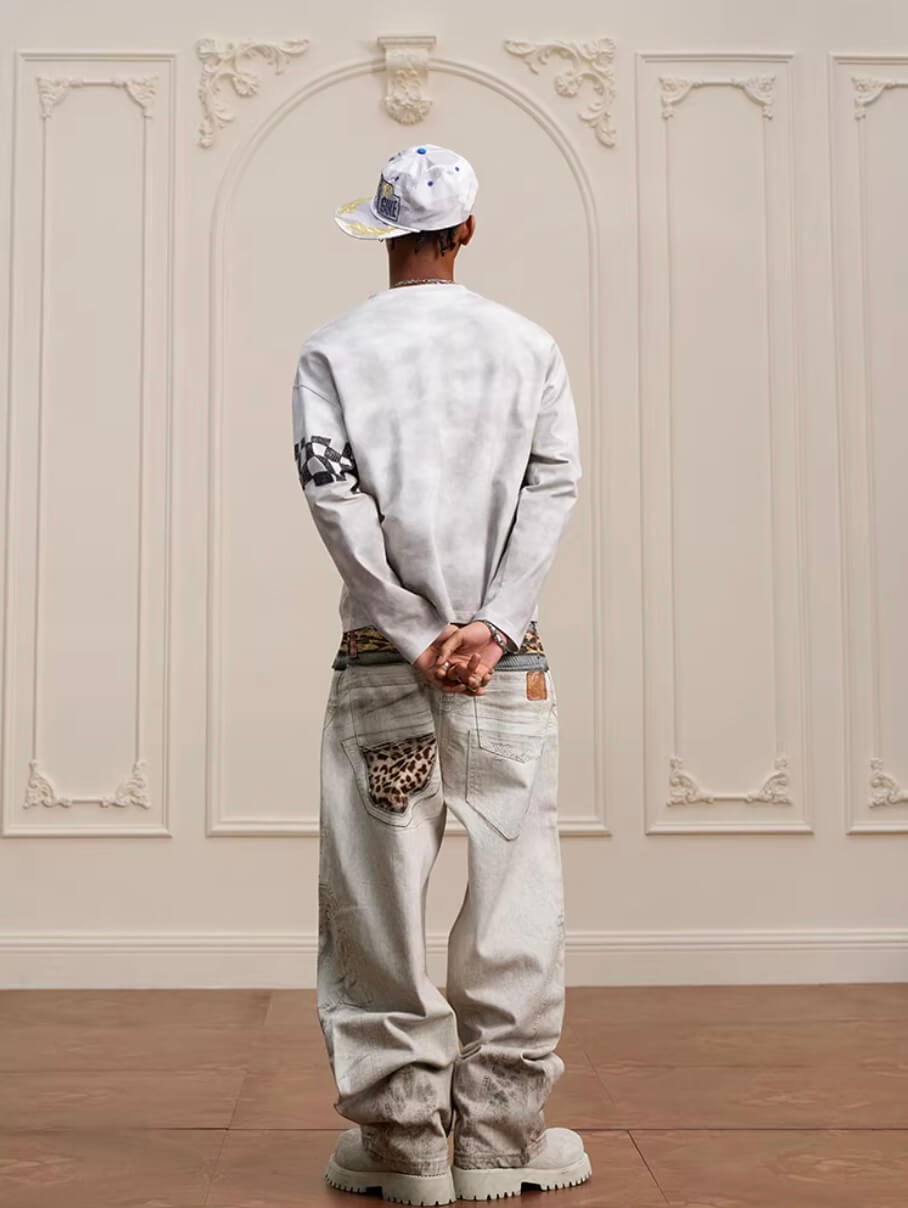 YADcrew Dirty Washed Circus Star Studded Long Sleeve Tee