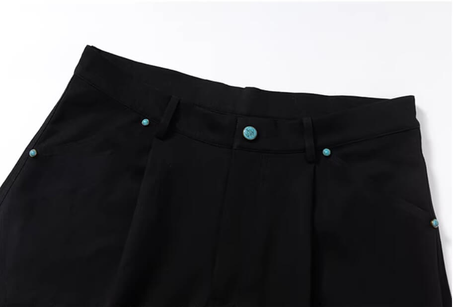 YADcrew Turquoise Studded Tucked Machete Black Pants