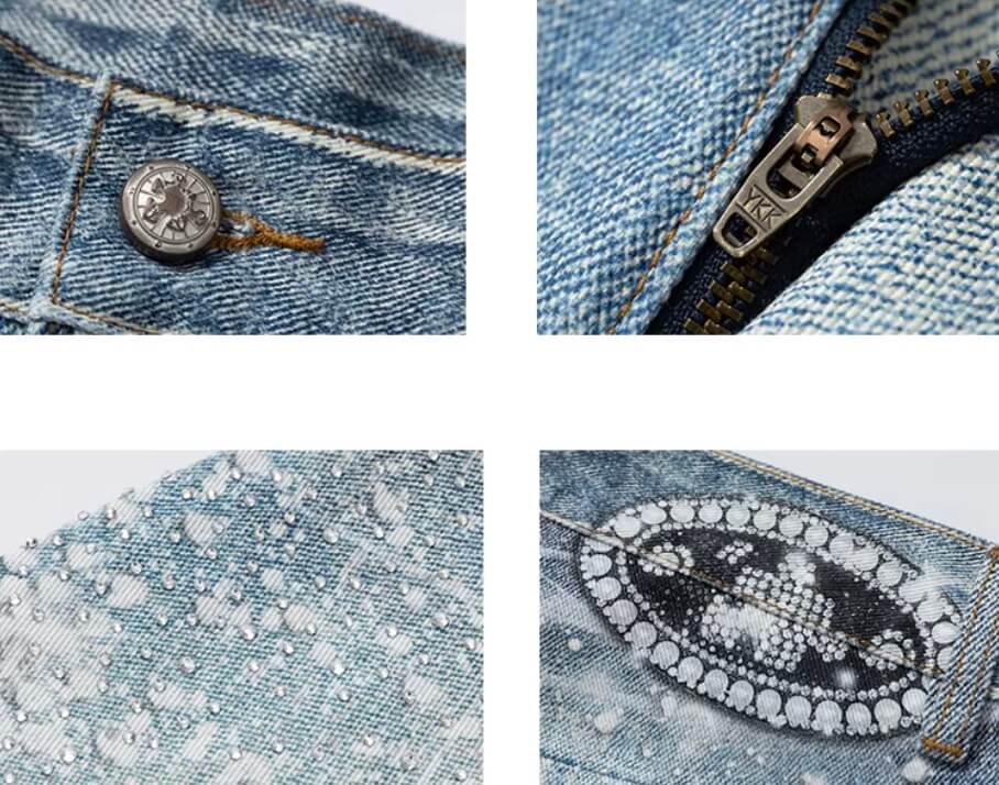 YADcrew 3D Digital Print Rhinestone Machete Jeans