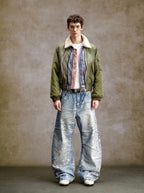 YADcrew 3D Digital Print Rhinestone Machete Jeans