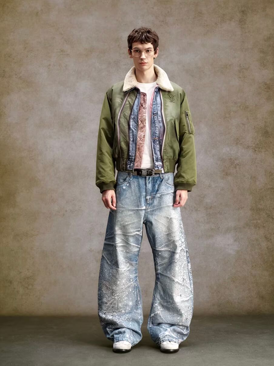 YADcrew 3D Digital Print Rhinestone Machete Jeans