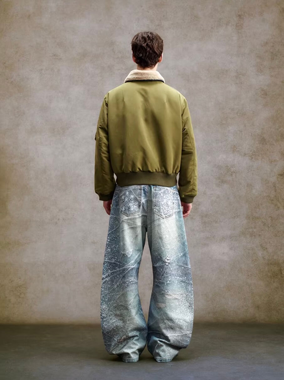 YADcrew 3D Digital Print Rhinestone Machete Jeans