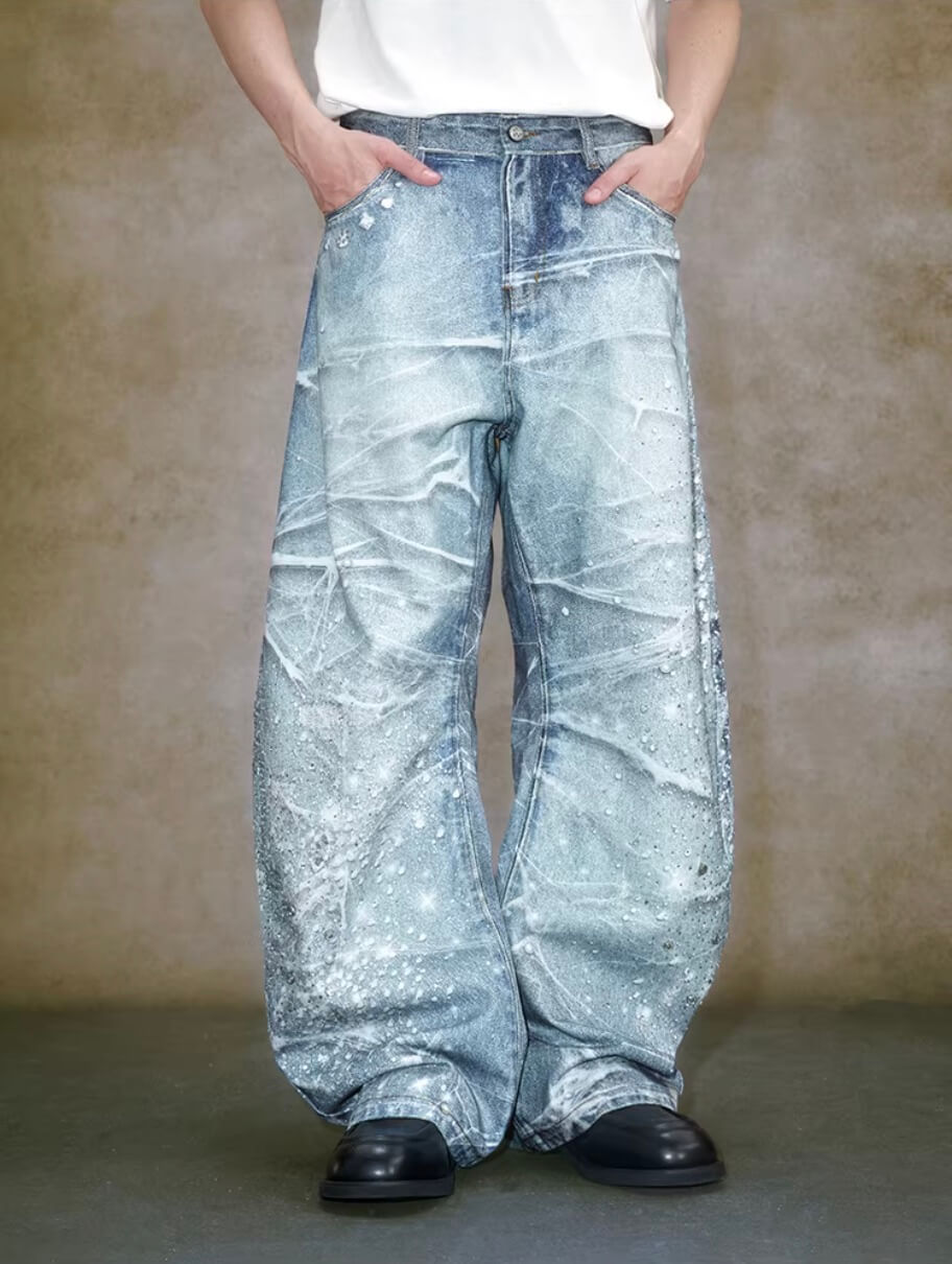 YADcrew 3D Digital Print Rhinestone Machete Jeans