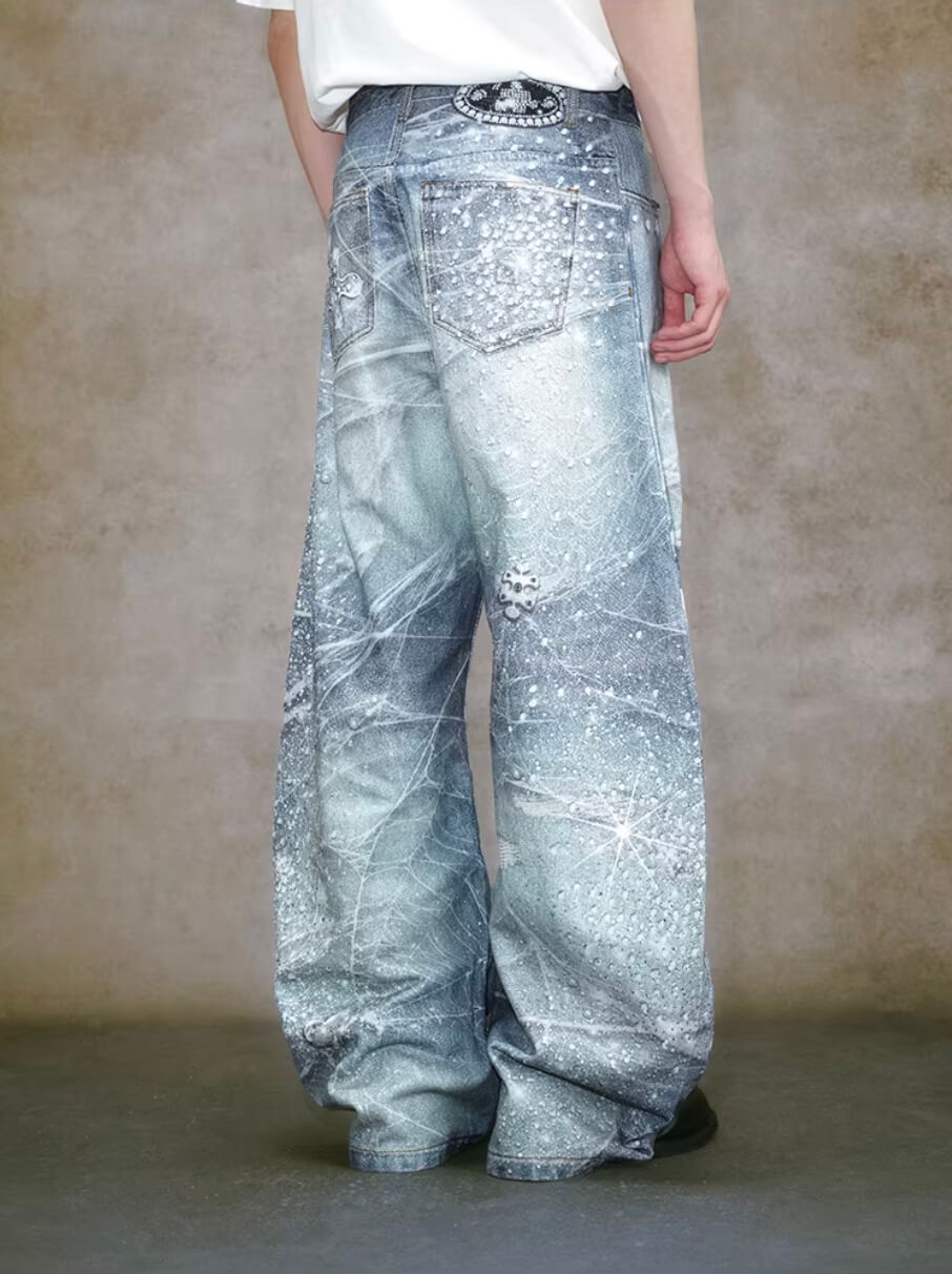 YADcrew 3D Digital Print Rhinestone Machete Jeans