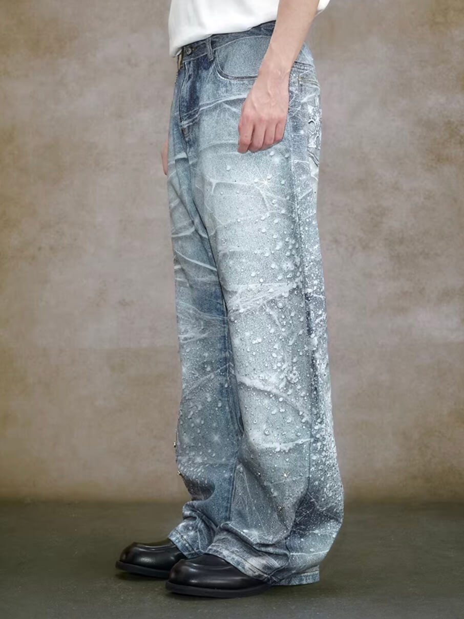 YADcrew 3D Digital Print Rhinestone Machete Jeans