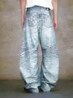 YADcrew 3D Digital Print Rhinestone Machete Jeans