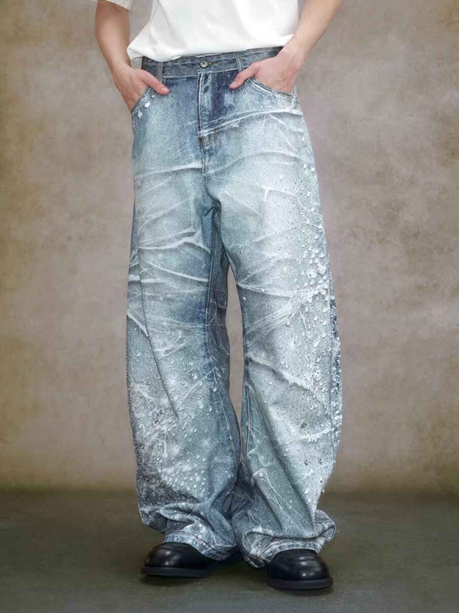 YADcrew 3D Digital Print Rhinestone Machete Jeans