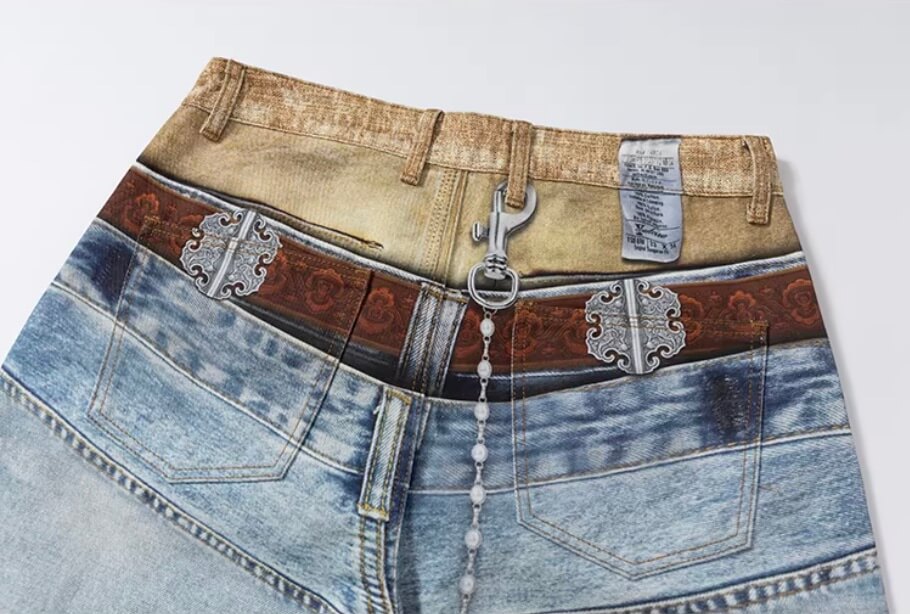 YADcrew Double Waist 3D Digital Print Jeans