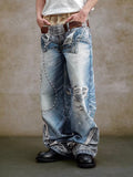 YADcrew Double Waist 3D Digital Print Jeans