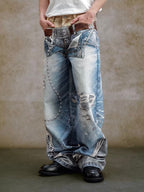 YADcrew Double Waist 3D Digital Print Jeans