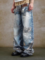 YADcrew Double Waist 3D Digital Print Jeans