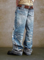 YADcrew Double Waist 3D Digital Print Jeans