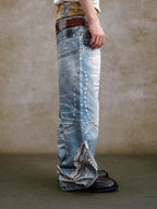 YADcrew Double Waist 3D Digital Print Jeans
