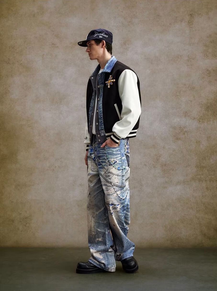 YADcrew Twisted Check Shirt 3D Digital Print Jeans