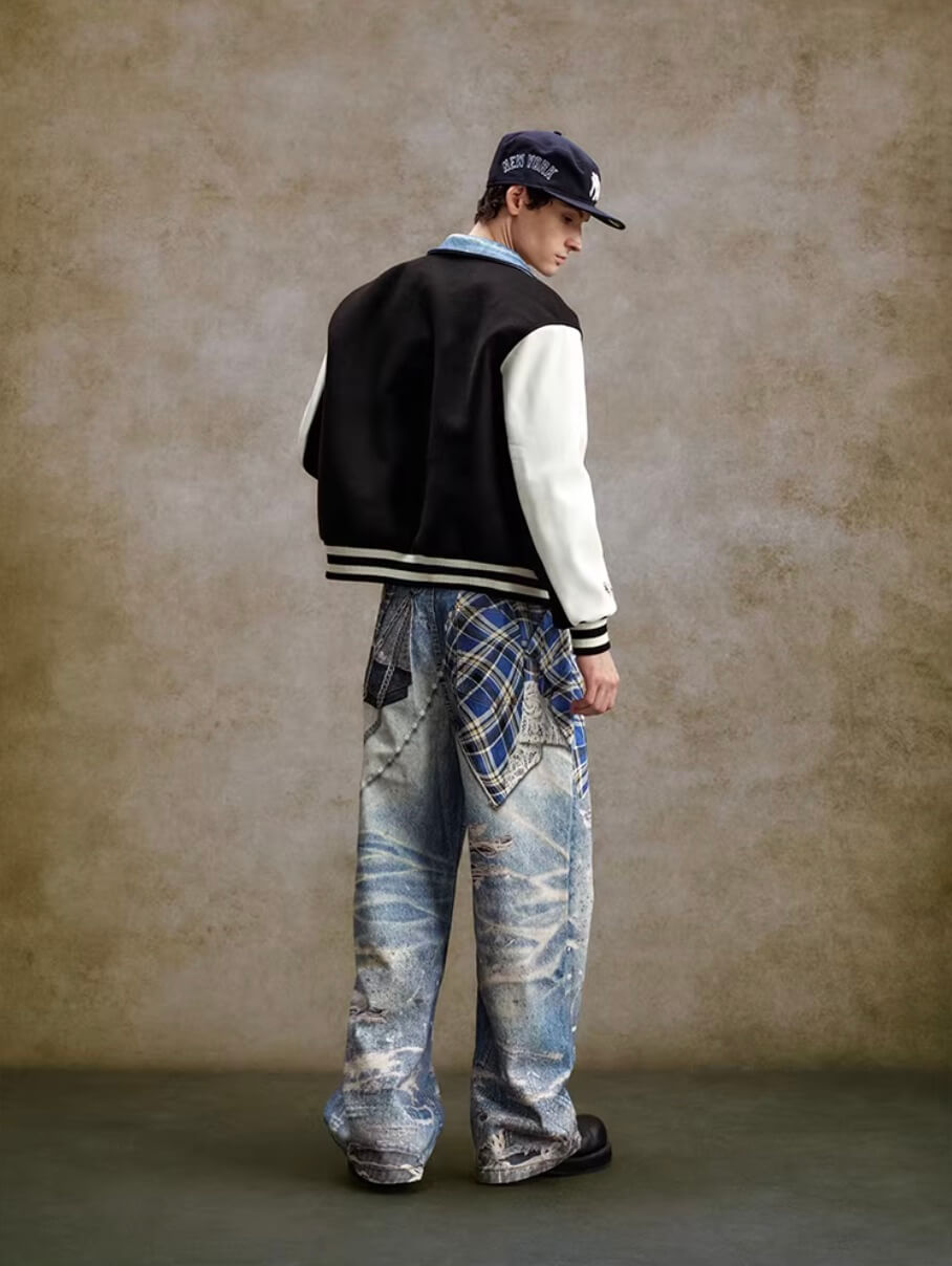 YADcrew Twisted Check Shirt 3D Digital Print Jeans