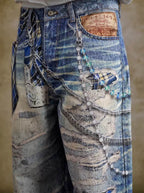 YADcrew Twisted Check Shirt 3D Digital Print Jeans