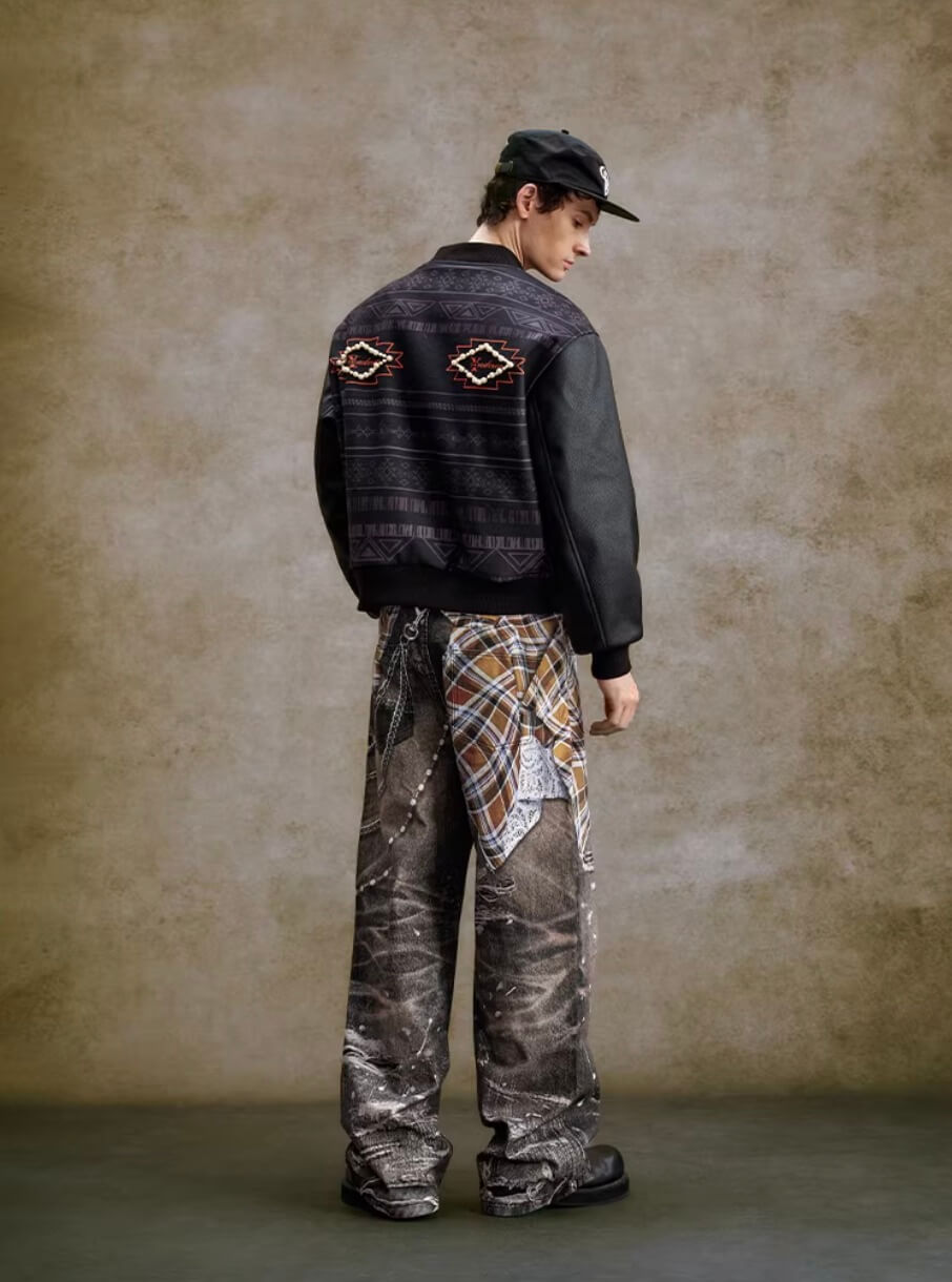 YADcrew Twisted Check Shirt 3D Digital Print Jeans