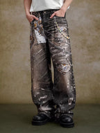 YADcrew Twisted Check Shirt 3D Digital Print Jeans