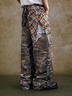 YADcrew Twisted Check Shirt 3D Digital Print Jeans