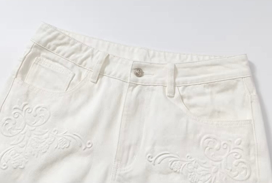 YADcrew 3D Embossed White Distressed Jeans
