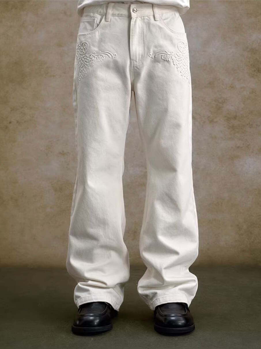 YADcrew 3D Embossed White Distressed Jeans