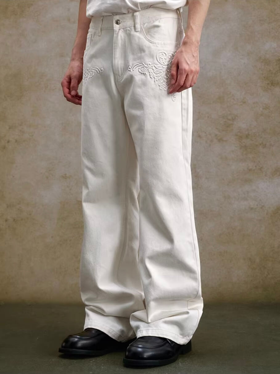 YADcrew 3D Embossed White Distressed Jeans