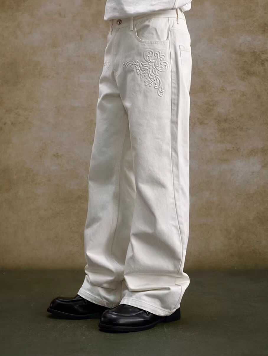 YADcrew 3D Embossed White Distressed Jeans