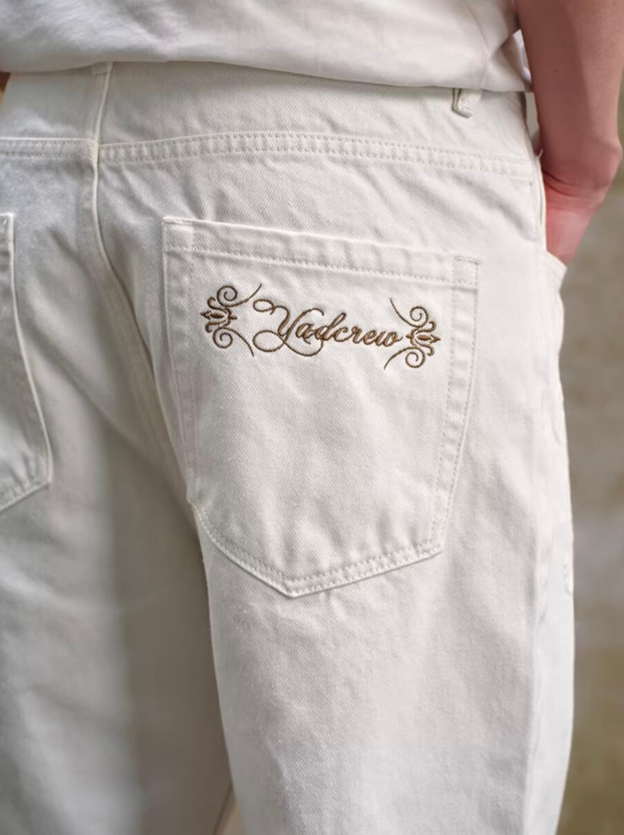 YADcrew 3D Embossed White Distressed Jeans