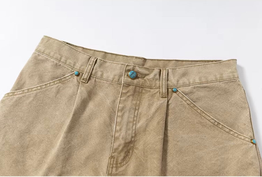 YADcrew Turquoise Studded Washed Tucked Painter Machete Jeans