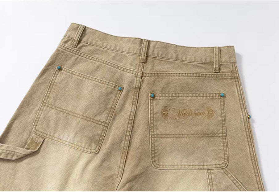 YADcrew Turquoise Studded Washed Tucked Painter Machete Jeans