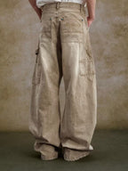 YADcrew Turquoise Studded Washed Tucked Painter Machete Jeans